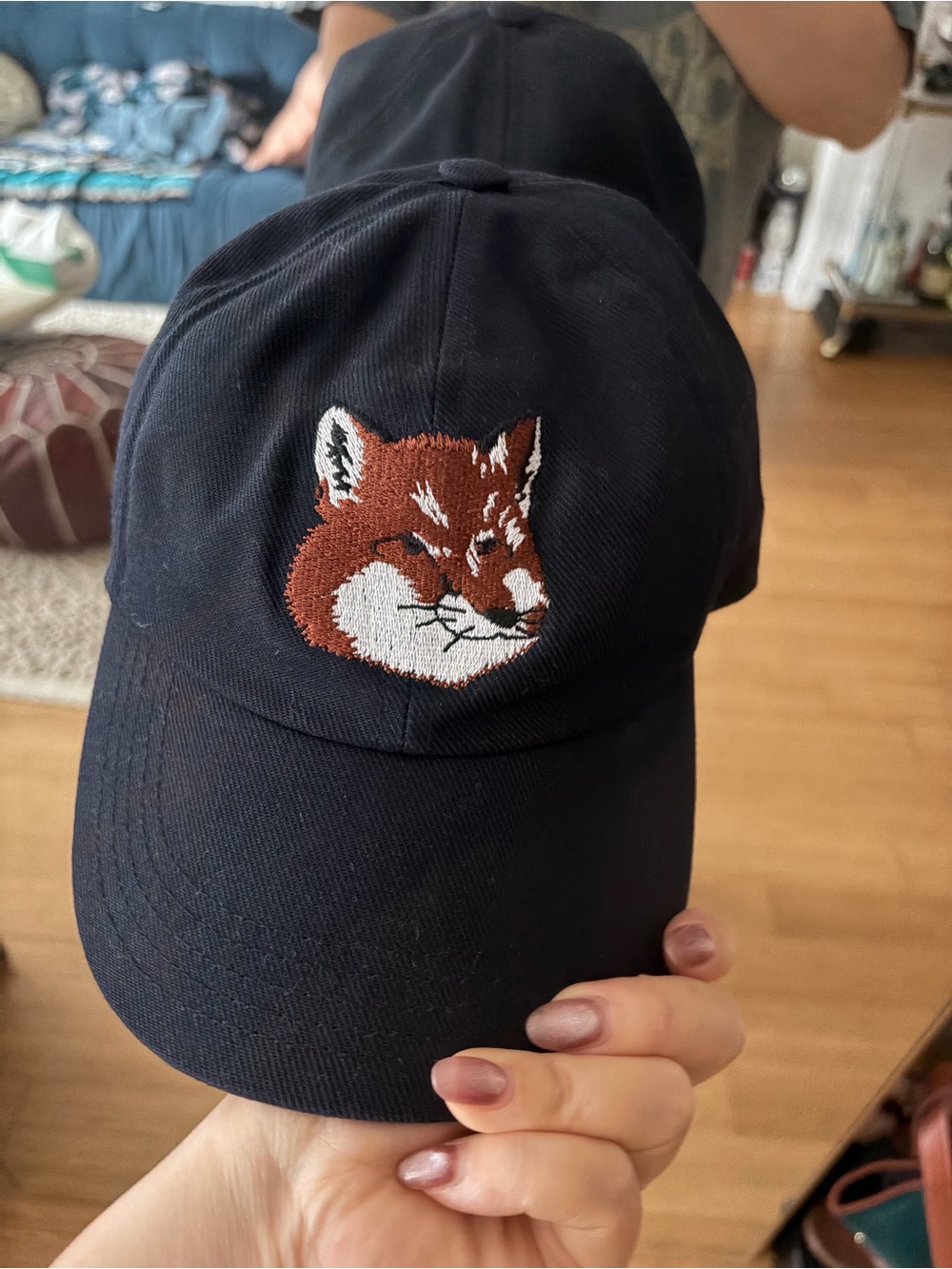 MAISON KITSUNÉ Kids Black Cap with Embroidered Fox Patch